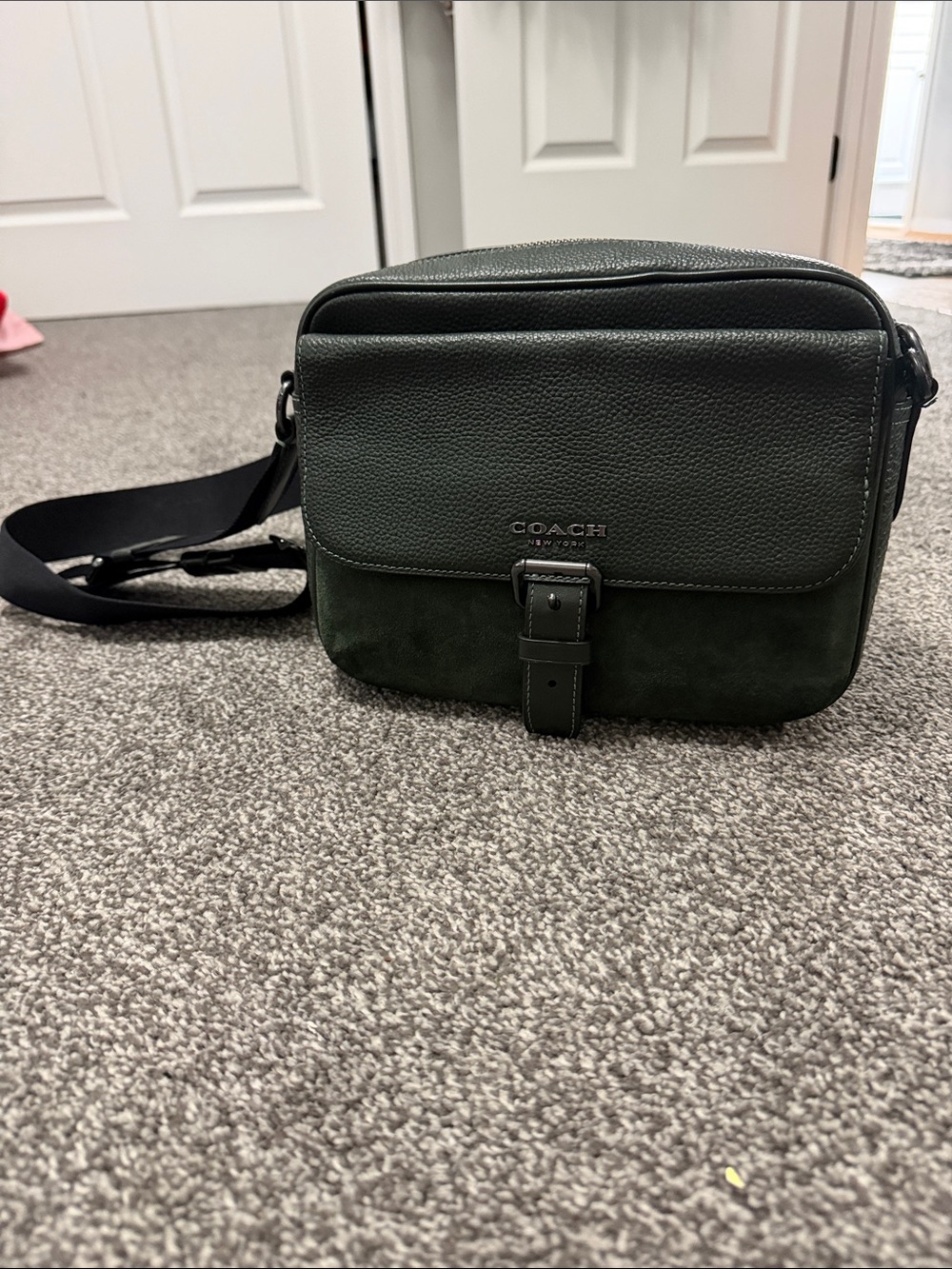 Coach Men’s Dark Green Leather & Suede Messenger Bag